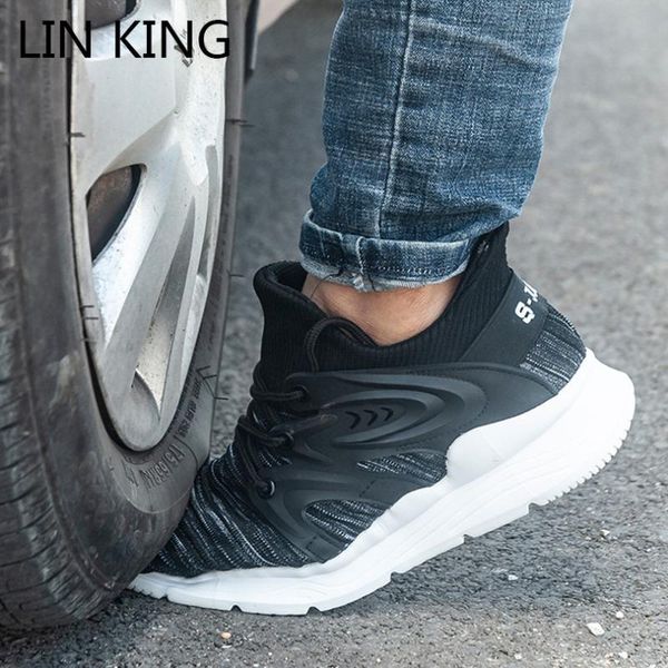 

boots lin king plus size men's steel toe cap protective work shoes outdoor anti collosion puncture proof safety sneakers for man, Black