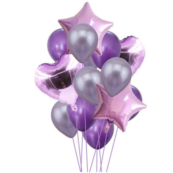 

party decoration balloon set heart star shape decorative purple aluminum foil and latex