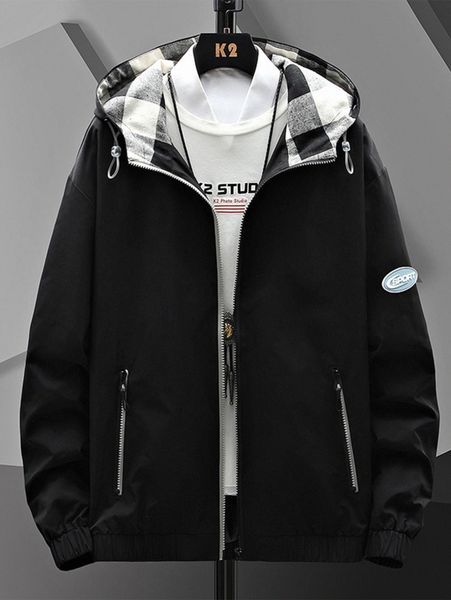 

men 1pc zipper up hooded jacket g2so#, Black;brown
