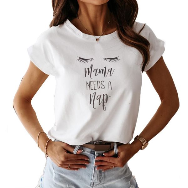Женская футболка повседневная напечатанная с короткими рукавами о шеи белые вершины стильные свободные дамы лето шикарное досуг Femme TEE рубашка 210422