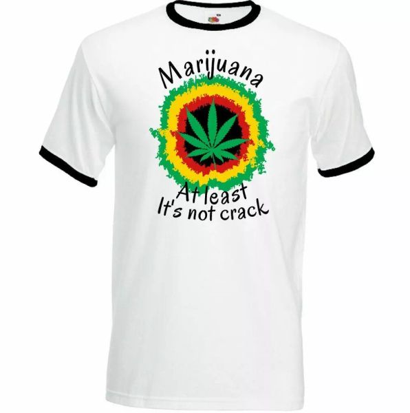

Weed T-Shirt Bob Marley Rasta Marijuana At Least It is Not Crack Man Funny Drugs, White;black