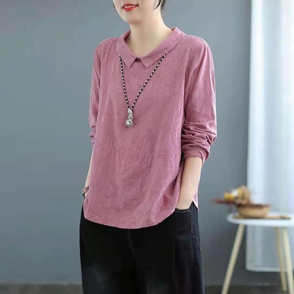 

women's t-shirt arrival spring/autumn women loose casual turn-down collar long sleeve blouse cotton linen pullover shirts w89 3hww, White