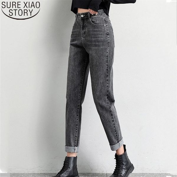 

high waist jeans women vintage grey autumn pants fashion loose denim pockets button harem trousers 10594 210506, White;black