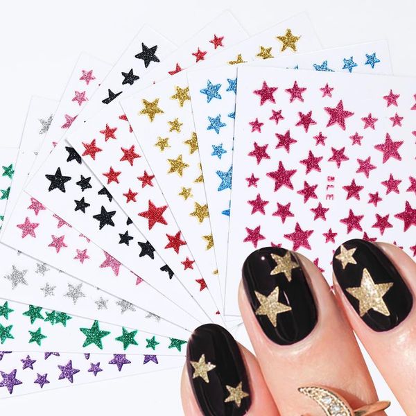 

stickers & decals 1pc 3d nail slider stars glitter shiny decoration decal diy transfer adhesive colorful art tips, Black
