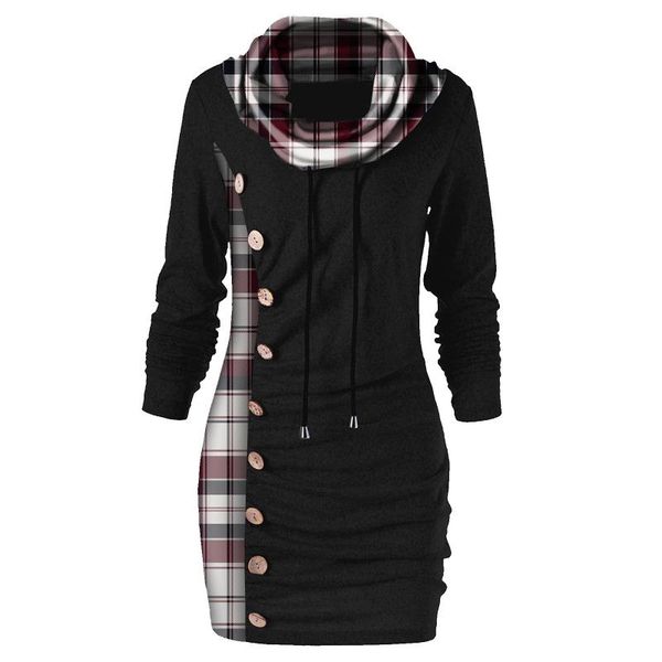 

women's hoodies & sweatshirts 2021 ladies fashion dresses winter dress plaid scarf collar buttons decoration patchwork women casual par, Black