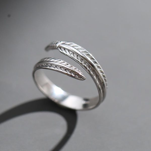 

hip hop male female open small ring charm silver color engagement dainty feather metal wedding rings for women men, Slivery;golden