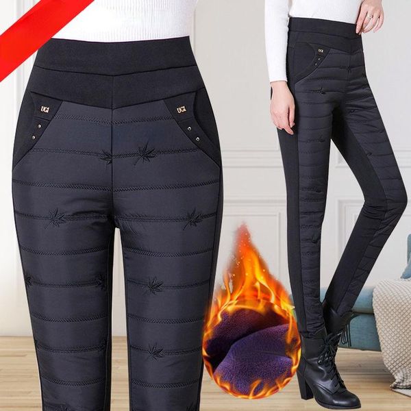 

women's pants & capris winter embroidery trousers women fashion down cotton warm velvet mom thick straight large size sweatpants x884, Black;white