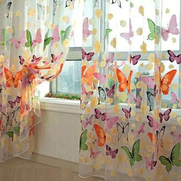 

easy install office living room bedroom transparent modern durable home floral butterfly print removable window curtain & drapes
