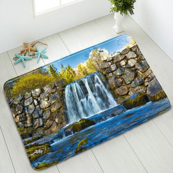 

bath mats 3d waterfall forest scenery mat indoor floor kitchen bedroom non-slip doormat balcony home carpet washable foot pads