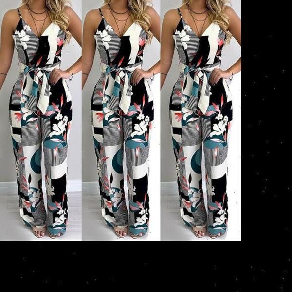 

women summer womens romper casual sleeveless strap jumpsuit loose print wide leg pants suit playsuit drop good quality, Black;white