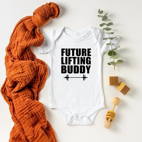 

rompers summer born bodysuits future lifting buddy print 100% cotton short sleeve neck pullover baby boys girls casual clothes, Blue