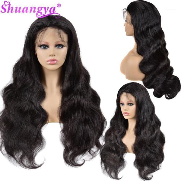 

shuangya hair malaysian body wave 13x4/360 lace frontal wig pre plucked with baby 100% human wigs1, Black;brown