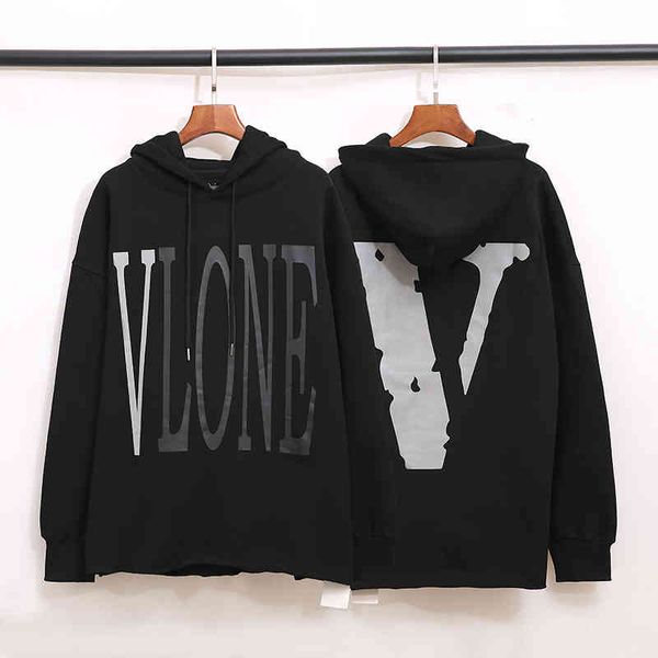 

long 2021 brand v hoodie high street 3m reflective large oversize casual men's and women's hooded pullover, Black
