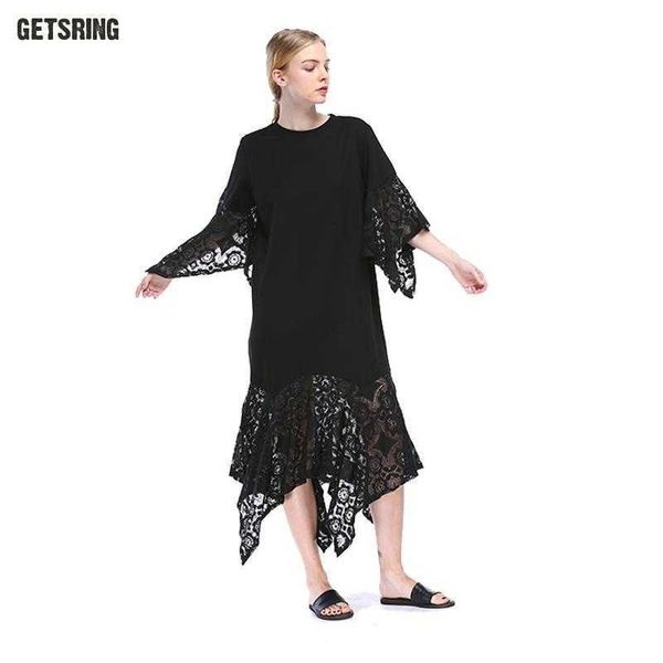 Setring Summer Assymmetric Lace Dress Mulheres Algodão de Mangas Curtas Verde Partido 210601