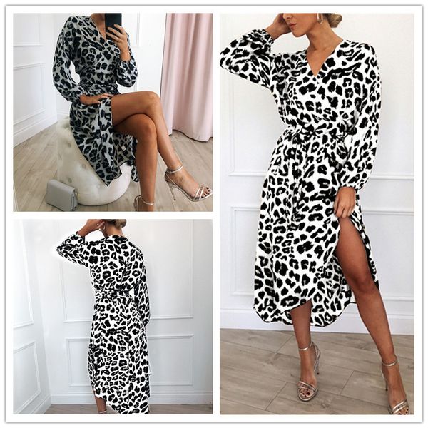 

spring leopard print long sleeve v-neck lace up s, Black;gray