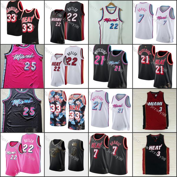 

miami heat men 3 dwyane tyaone wade 7 goran dragic 22 jimmy butler 25 kendrick nunn 21 hasen whiteside basketbal, Black
