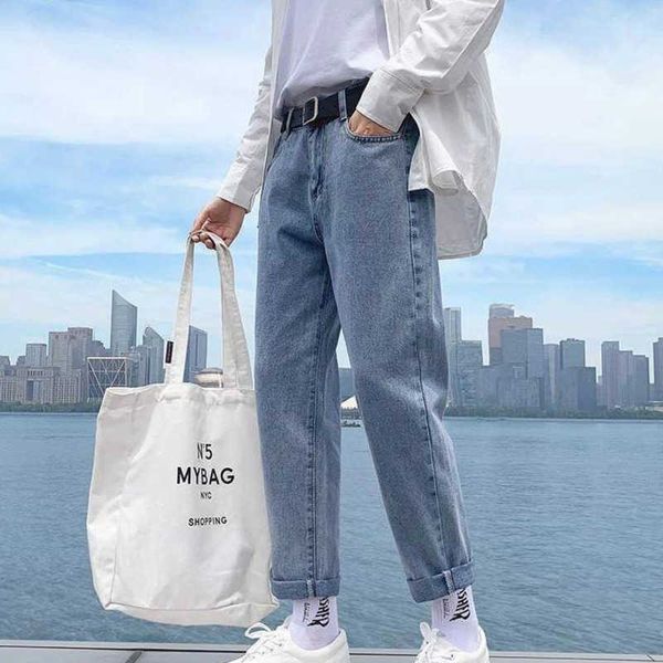 Baggy Jeans erkekler için rahat uygun katı düz rahat rahat gevşek denim kot pantolon pantolon 210527