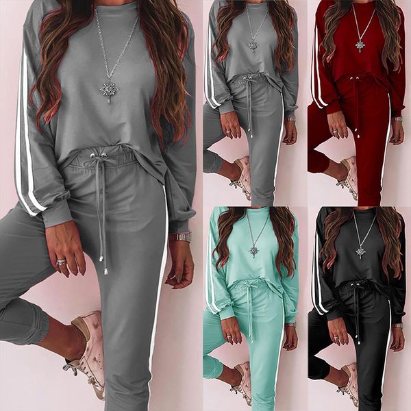 

fashion basic cotton sweatshirts sets womenpant autumn o neck long sleeve loose blouse pants set tracksuit casual suits 2xl, White