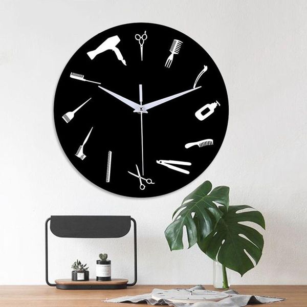 

wall clocks acrylic 12 inch mute clock decoration bedroom living room barber tool style