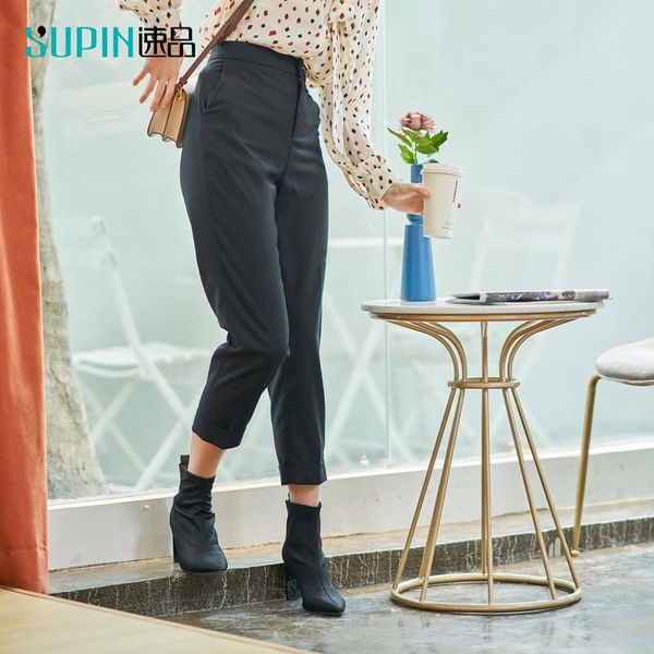 

women's pants & capris supin spirng summer women elegant suit fashion high waist solid slim fit female straight 519180012, Black;white