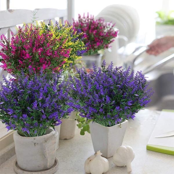 

decorative flowers & wreaths 24 bundles outdoor artificial lavender fake no fade faux plastic plants for garden patio porch decor