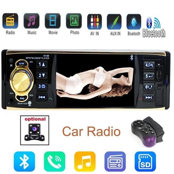 Câmeras traseiras do carro Sensores de estacionamento de 4,1 polegadas Rádio MP5 Player com câmera única Din estéreo Bluetooth USB/TF FM AUX INPUT REMOTE CO REMOTE CO