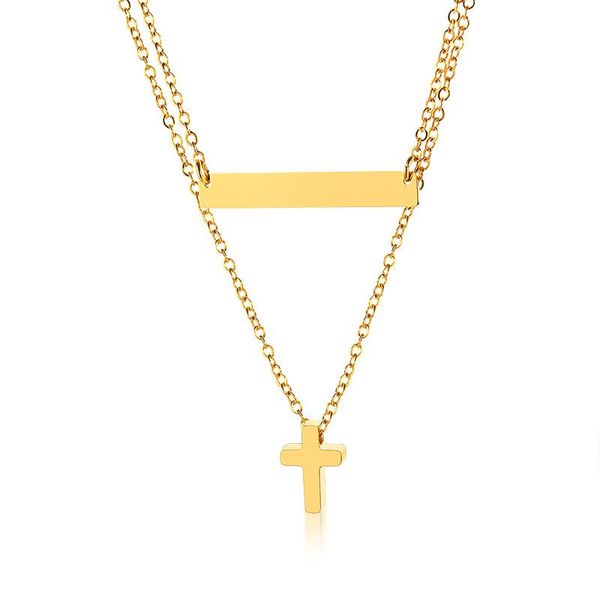

chokers fashion layered cross charm choker necklace for women gold color stainless steel temperament female party holiday jewelry, Golden;silver