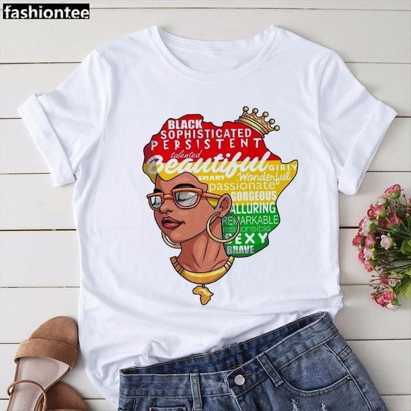 

zogankin summer black girl africa women map hair crown melanin queen female fashion casual tees, White