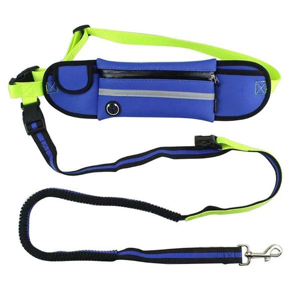 

hands elastic dog leash adjustable padded waist reflective running jogging walking pet lead belt with pouch bags