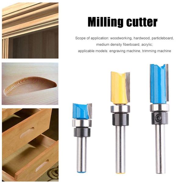 

professional hand tool sets 3pcs 1/4 inch shank cutter router bit trimming woodworking cutting tools milling dual blades