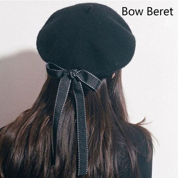 

berets 2021 fashion women soft bow elegant winter warm hat fashionable, Blue;gray