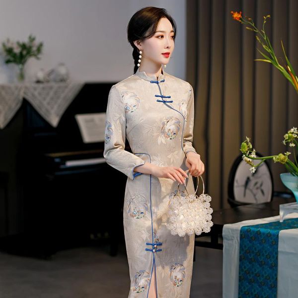

ethnic clothing spring autumn vintage female chinese dress daily vestidos improved mandarin collar cheongsams classic slim split qipao prom, Red
