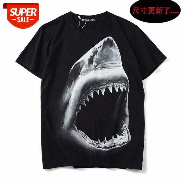 

t shirt summer european and american tide brand personality trend shark print short-sleeved loose round neck men women couples #h413, White;black