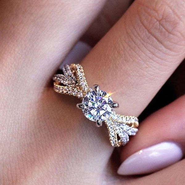 

wedding rings anniversary bands two-tone design cz fashion year party for women suitable couples, Slivery;golden