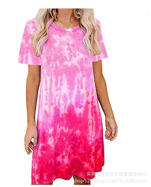 

women's summer round neck tie dyed changing dress urban leisure style, Black;gray