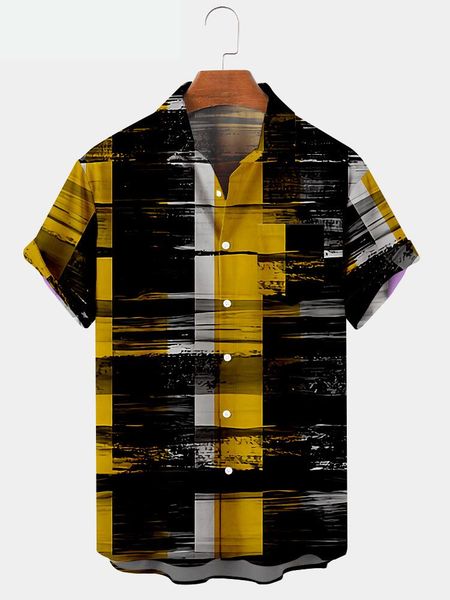 

men's casual shirts 2021 summer short sleeve shirt large size striped creative 7 digital printed top, White;black