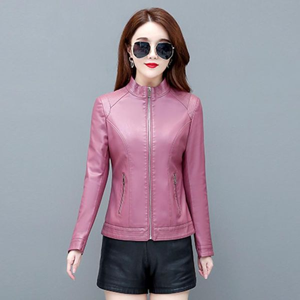 

women's leather & faux large size 3xl coat women 2021 motorcycle jacket short slim spring autumn clothing female pu, Black