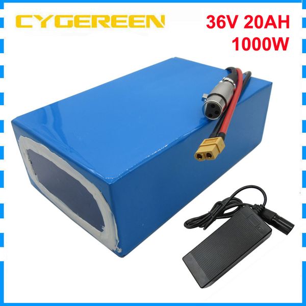 

36v 20ah electric bike bicycle battery pack 10s 36 volt 500w 1000w lithium ion ebike scooter 18650 batteries with pvc case 30a bms 42v 2a ch