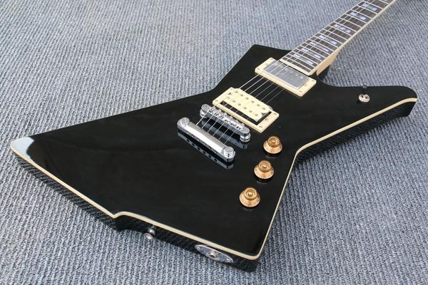 Gloss Black Destroyer Explorer Guitarra Elétrica Abalone Pearl Block Inlay, Hardware Dourado