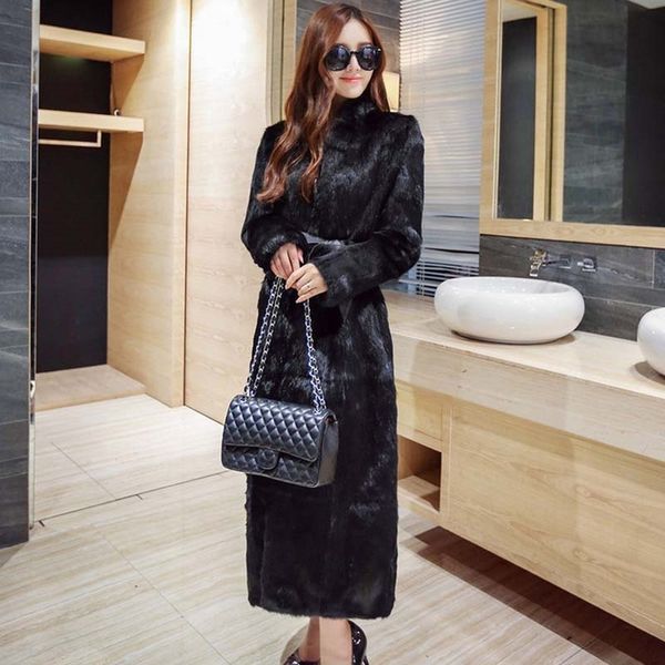 

women's wool & blends abrigo mujer est black long womens fake mink fur overcoats large size casual man-made outwears faux jacket s