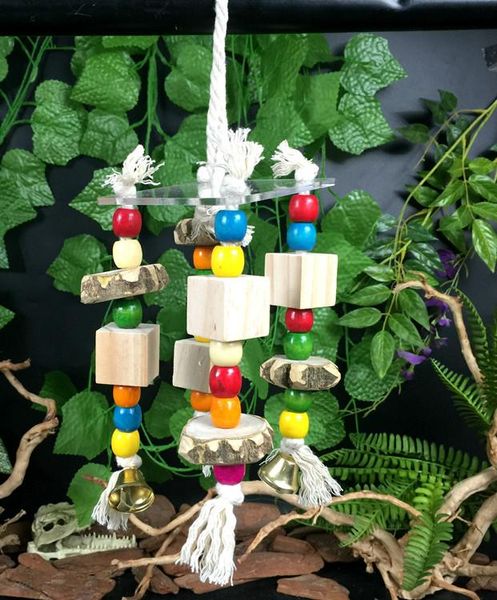 

pet bird cages chewing playing parrot bite puzzle toys pepper wood bell