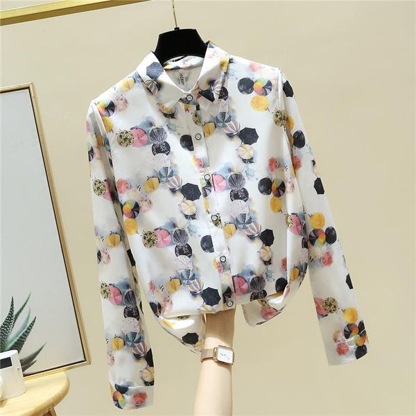 

spring fashion office ladies turn down collar long sleeves umbrella print shirt women's casual blouse shirts a4431 blouses &, White