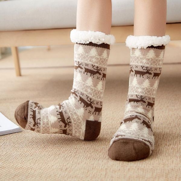 

sports socks women winter christmas cotton print thicken anti-slip warm fleece female harajuku ladies funny streetwear 2021, Black