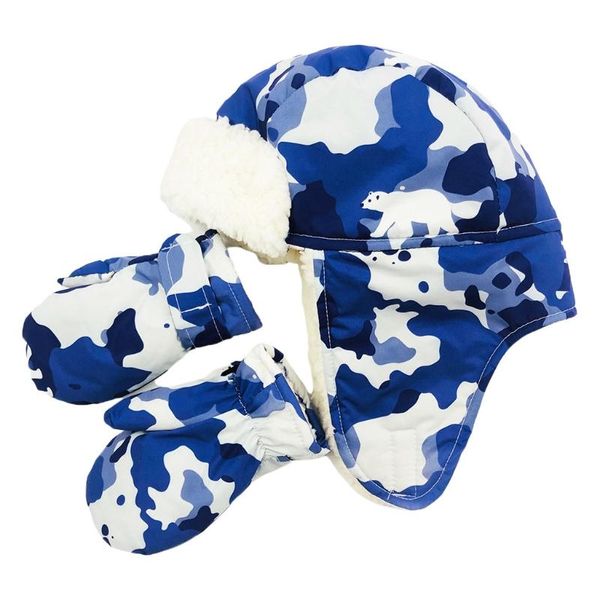 

caps & hats toddler kids winter warm 2 pieces trapper hat and mitten set waterproof cartoon animal print plush lined earflap beanie ski, Yellow