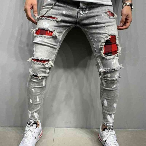 

70% off outlet online fashion men's ripped jeans slim spray painted hip hop denim pencil pants spring and autumn male s-3xl, Blue
