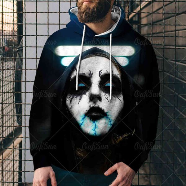 

fashion new horror seri men's casual street 3d sweater loose sports hoodie uji, Black