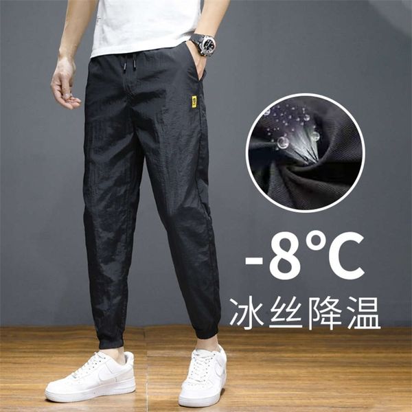 

men's pants 2021 summer light weight ice silk casual for male students loose sports corset harem capris io3i, Black