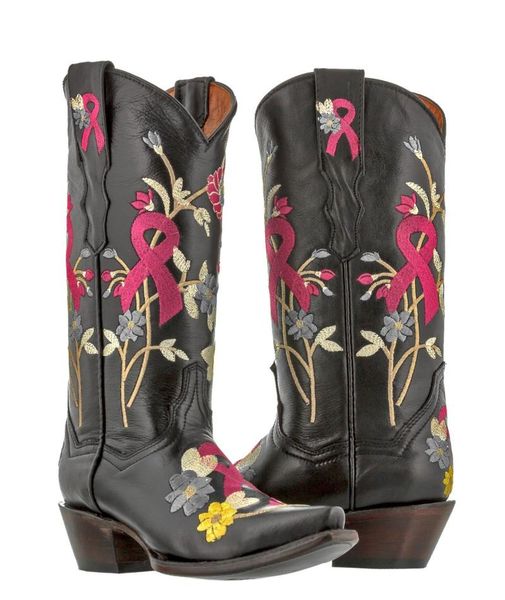 

boots women`s red tape breast cancer awareness sharp toe cow girl, Black
