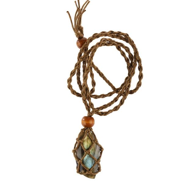 

pendant necklaces fyjs unique jewelry handmade weave irregular shape many colors quartz stone rope chain necklace, Silver
