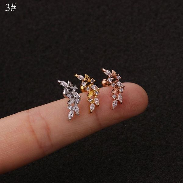 

stud 1piece 10g 3a long zircon sur designs rose gold silver color cartilage earring cz ear tragus daith piercing, Golden;silver
